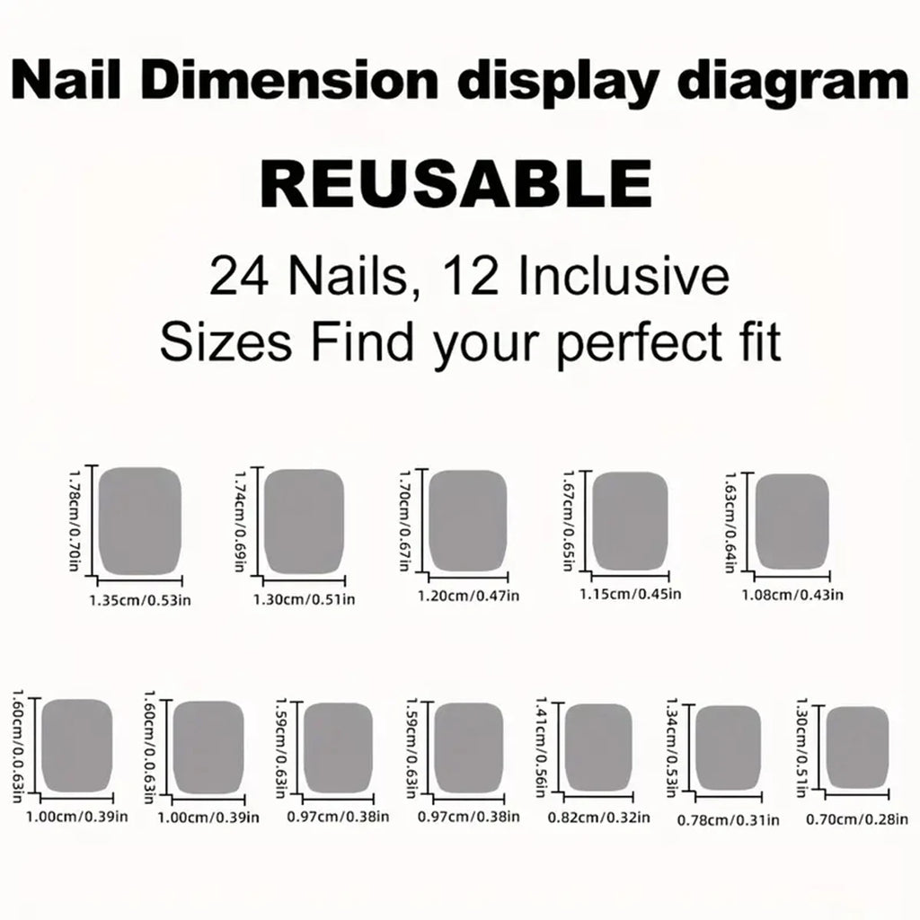 24 pieces of short square fake nails, featuring a halo dyed gradient heart and a colorful French design in European and American