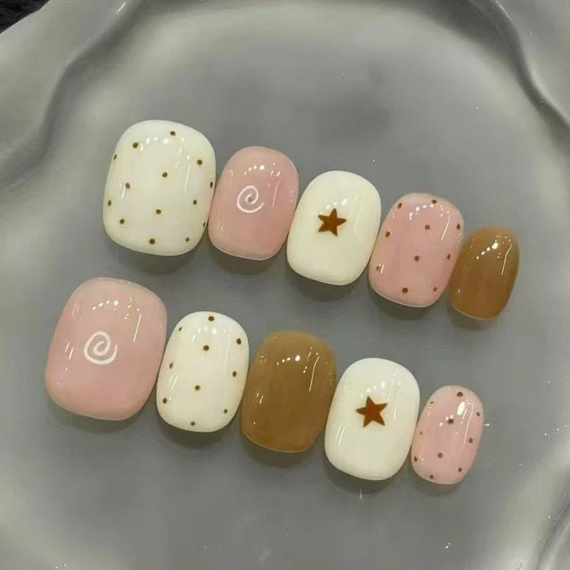 10Pcs Short Oval Shape Colorful Dopamine-inspired Small Fresh Press on Nails Detachable Nail Patches Polka Dot Fake Nails Art