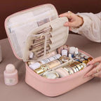 New PU leather makeup bag with large capacity, portable, and high-end outdoor feel, layered and multi-layer waterproof makeup ca