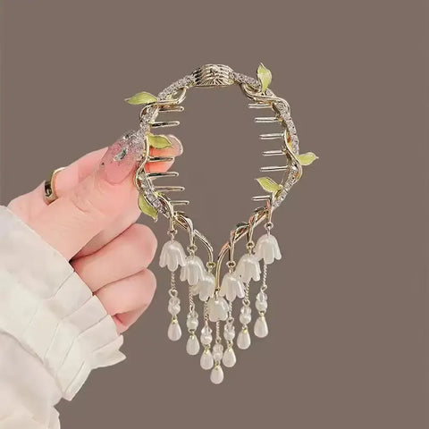Flower Tassel Hair Clip Women Ladies Butterfly Rhinestone Pearl Metal Hair Claw Round Bun Ponytail Holder Hair Accessories