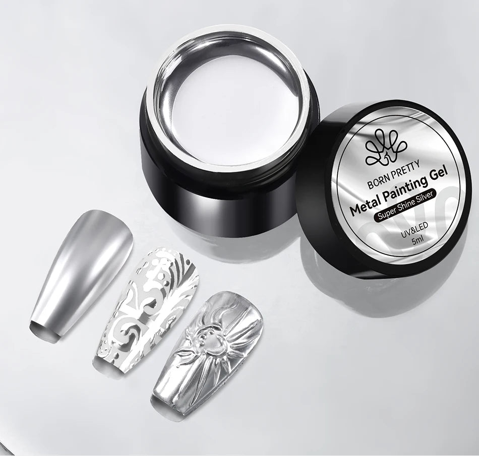 BORN PRETTY 5ml Metallic Painting Gel Polish Strong Silver Effection Nail Art Soak Off Gel Nail Polish Silver Mirror Gel