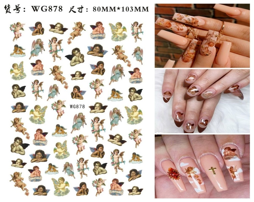 Nail Art Sticker Angel Flower Pattern Stickers Cupid Self-Adhesive Nail Decals Stickers Decoration Press on Nails Accessories