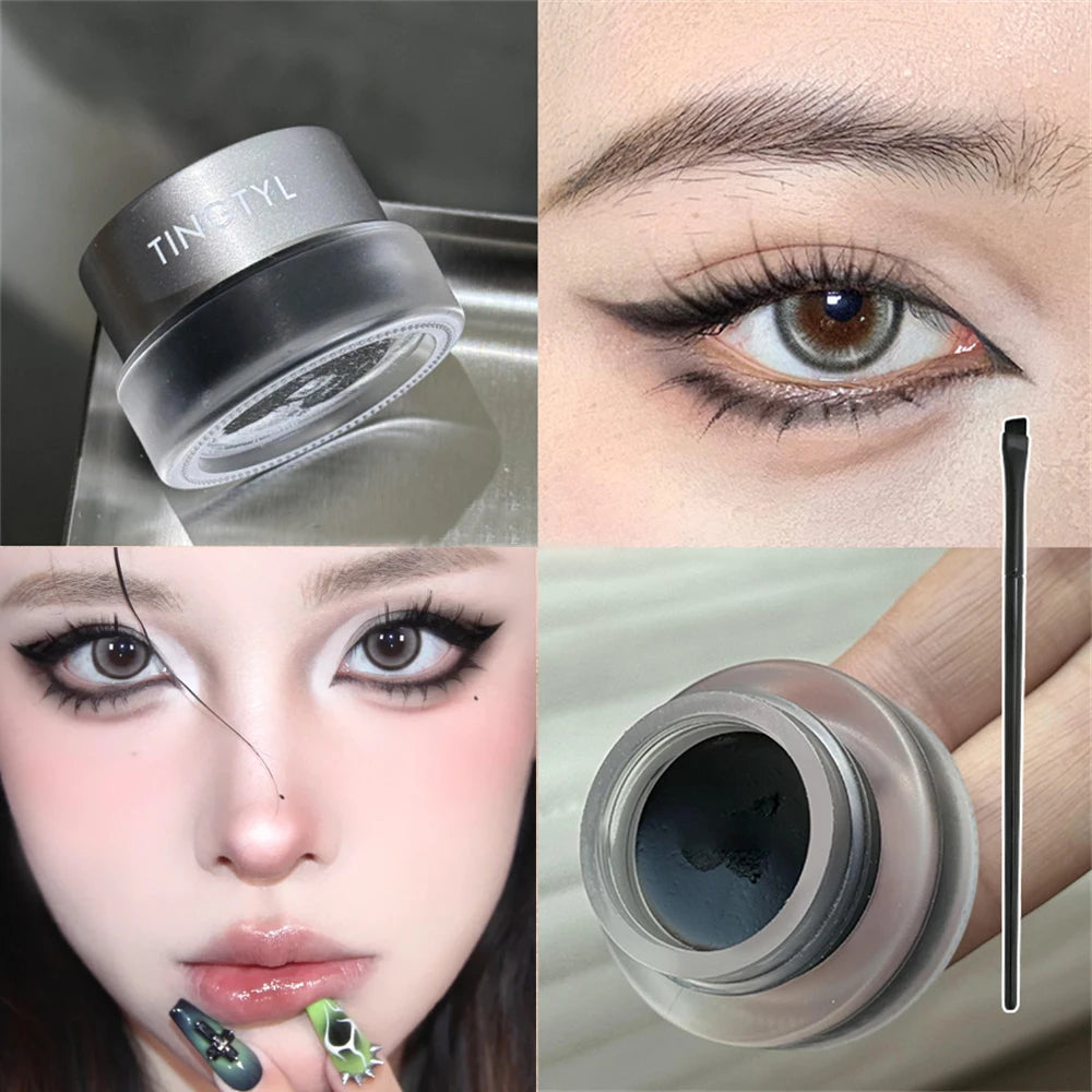 3-Color Eyeliner Eyebrow Gel Cream With Brush Waterproof Lasting Non Smudging Matte Red Brown Easy Wear 3 In 1 Korean Makeup