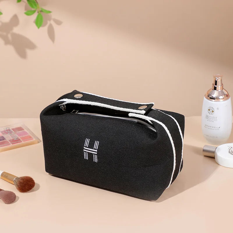Minimalist Waterproof Toiletry Bag Portable Travel Organizer, Large Capacity Canvas Makeup Pouch, Japanese Style Dustproof Cosme