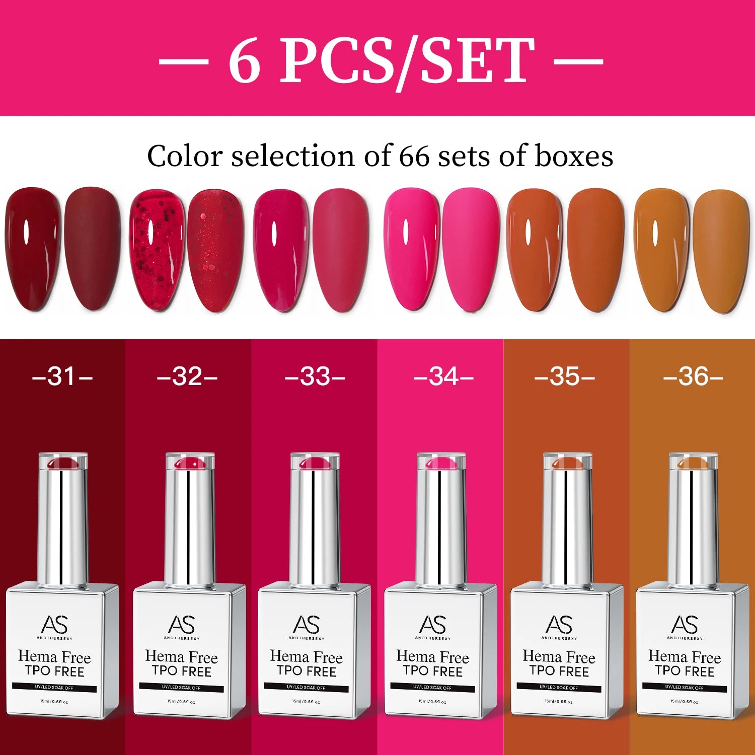 AS 6pcs Color Nail Gel Polish Kit Jelly Pink TPO FREE HEMA FREE Self Leveling Nude Natural Pink Nail Varnish Manicure Set