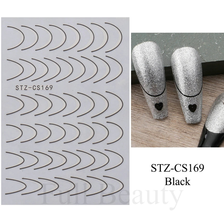 3pcs/set 3D Simple Lines Nail Stickers Rose Gold Metal Stripe Letters Decals Curve Gel Nails Art Sliders Polish Manicure Decor