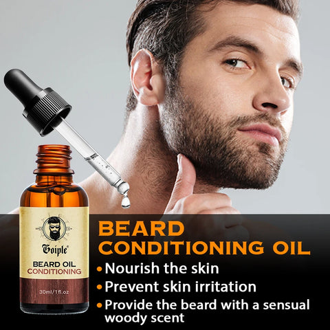 GOIPLE Beard Growth Care Kit Moustache Shampoo Conditioning Oil Deep Clean Wash Moisturizing Whiskers Balm Smoothing Products