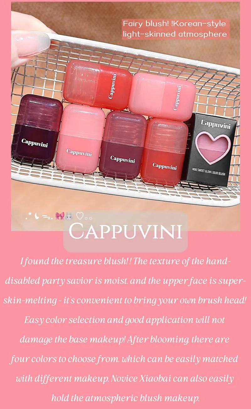 Cappuvini Mini Moisturizing Liquid Blush Energetic Pink Cheek Rouge Korean Style Blusher Long-Lasting Easy to Apply