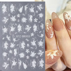 3D White Flower Nail Art Stickers Cute Floral Adhesive Sliders Acrylic Decoration Decals DIY Nail Charms Adhesive Accessories