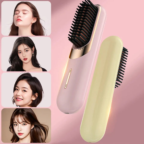 LED Electric Hair Brushes Cordless Hair Straightener Brush Portable Straightening Brush Negative Ions Hot Comb USB Charge