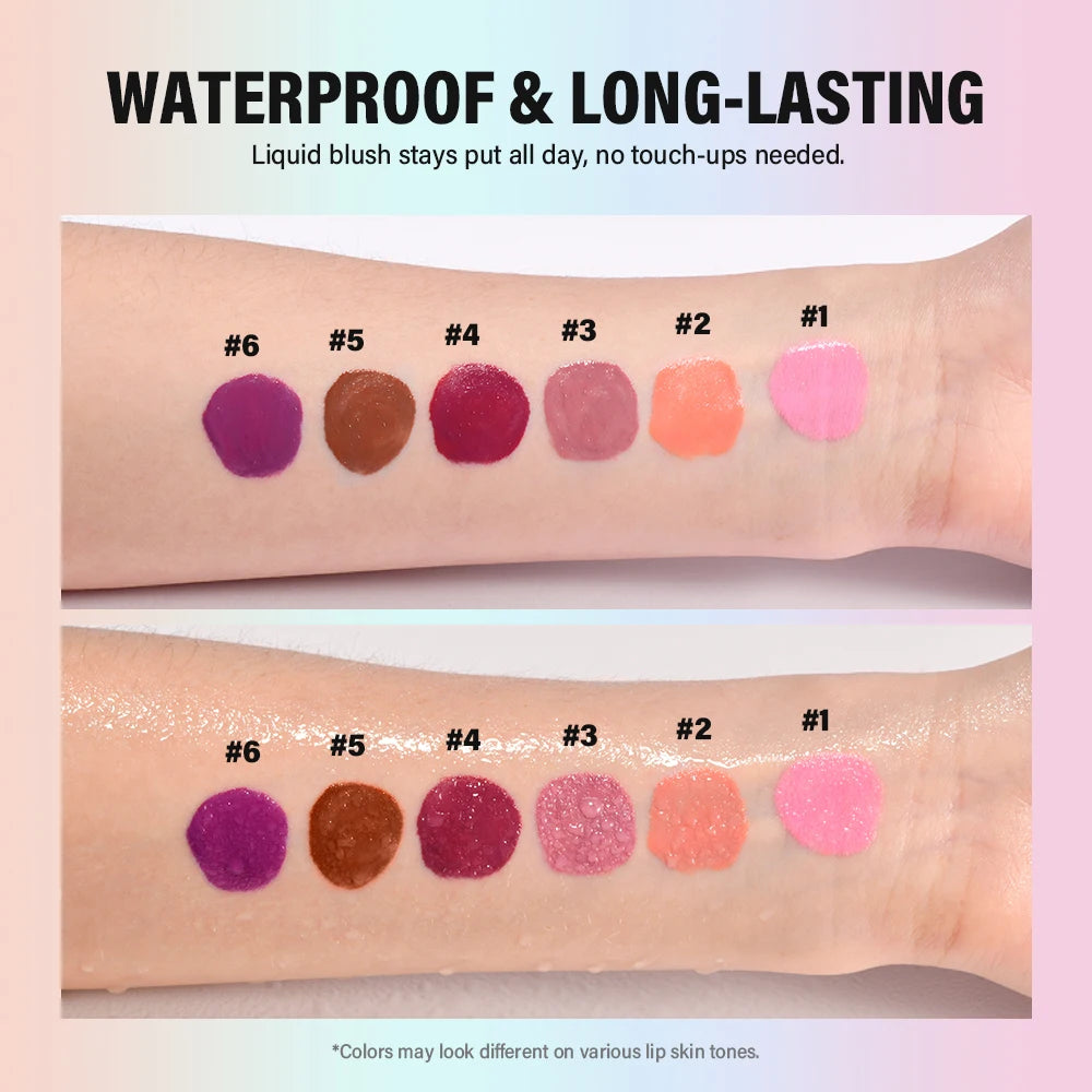 Cheek Blusher 6 colors Long-Lasting Cheek Stain All-Day Blendable Liquid Blush Long-Lasting Blush Sponge Applicator Cheek Makeup