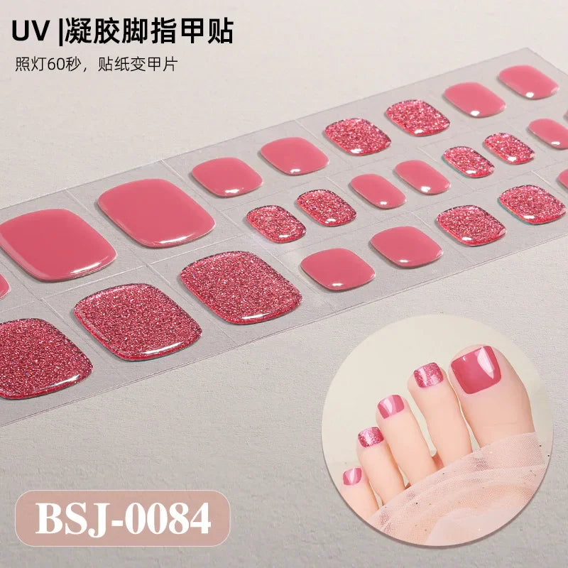 26Tips French Leopard Print UV Gel Toenail Sticker Bronzing Dye Gradient Cross-border Semi Baked Gel Nail Sticker UV Lamp Needed