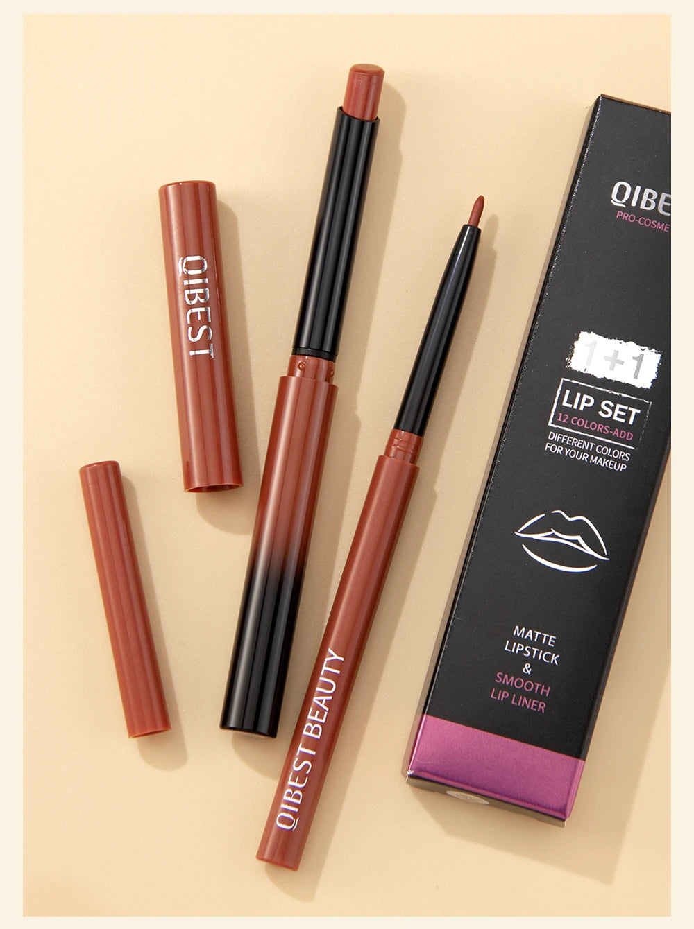 2pcs Lipstick Lipliner Pen Set Matte Waterproof Lip Liner Pencil Contour Makeup Sexy Red Lip Stick Long Lasting Cosmetics Beauty