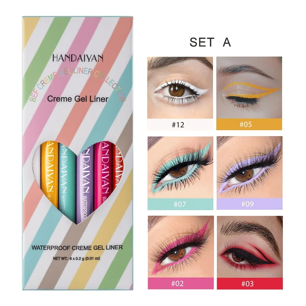 6-Piece Retractable Eyeliner Pencil Set – Waterproof & Smudge-Proof Gel Liners, Colorful Long-Lasting Eye Makeup Kit