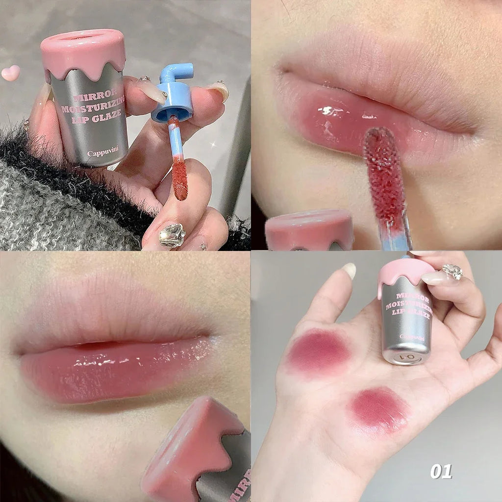 Tea Cup Design Jelly Moisturizing Lip Glaze Crystal Nude Mirror Cherry Pink Lip Tint Plumper Oil Water Gloss Liquid Lipstick