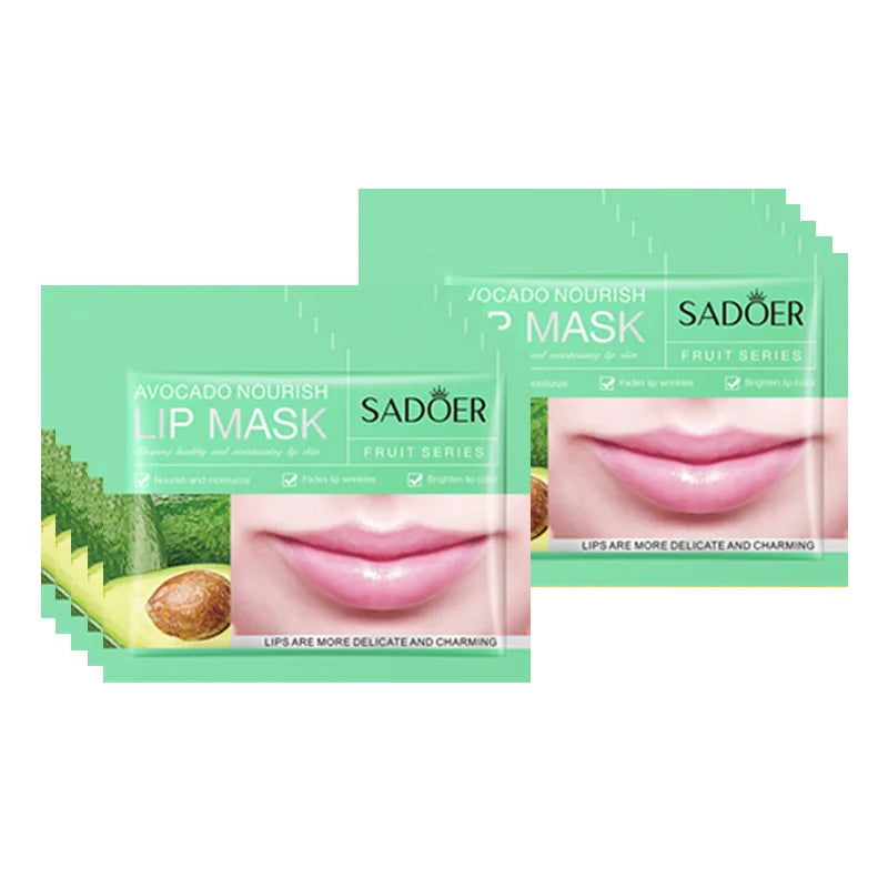 10pcs SADOER Fruits Moisturizing Lip Mask Lips Skin Care Nourishing Hydrating Crystal Collagen Gel Lip Patches Lips Plumper