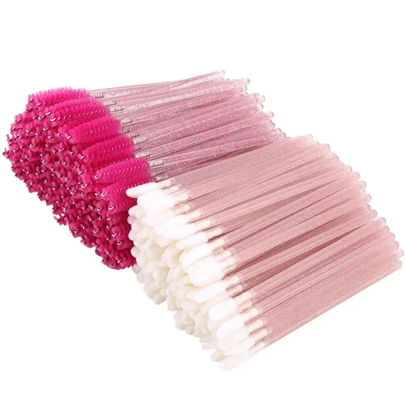 100pcs Disposable Makeup Brush Kit Crystal Mascara Wand Spoolies Lipstick Lip Gloss Applicator for Eyebrow Eyelash Extension