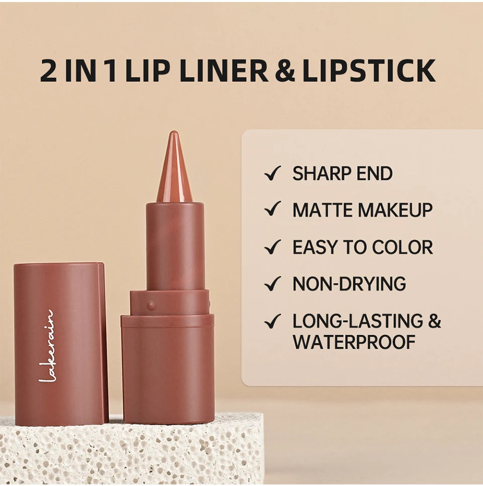 Matte Lip Makeup Kit 2pcs Waterproof Long Lasting Lip Liner and Lip Oil Combo Red Brown Pink Nude Tones Lipstick Set