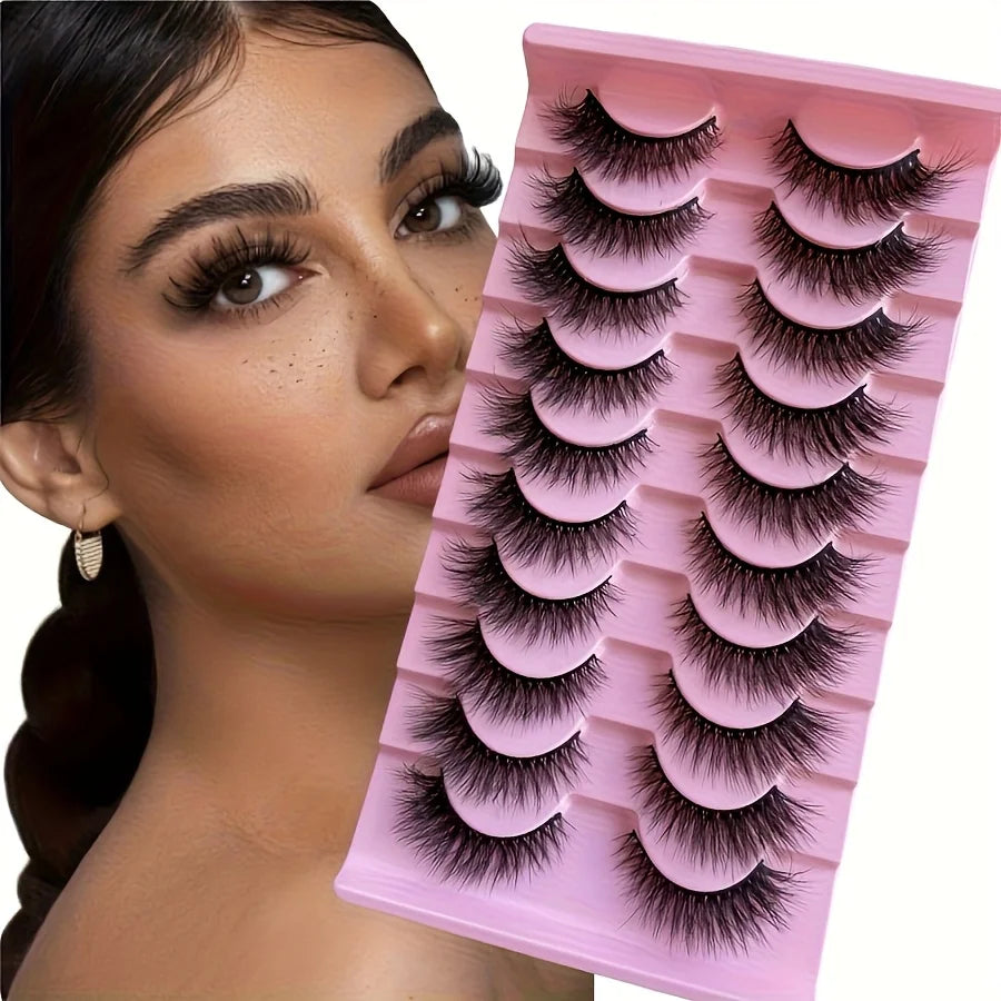 Fluffy False Eyelashes Wispy Lashes 3D Volume Strip Lashes D Curl Fake Eyelashes with Clear Band Eye Lashes