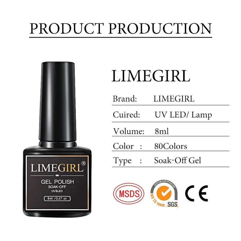 Limegirl Gel Nail Polish Set 60Colors Semi Permanent UV Led Gel Varnish Soak Off Nail Lacquers Base Top Coat
