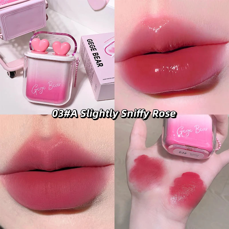 Heart Shape Glossy & Matte Lip Gloss Set Water Light Velvet Fog Labial Combination Mirror Moisturizing Plump Lips Makeup 2pc/Box