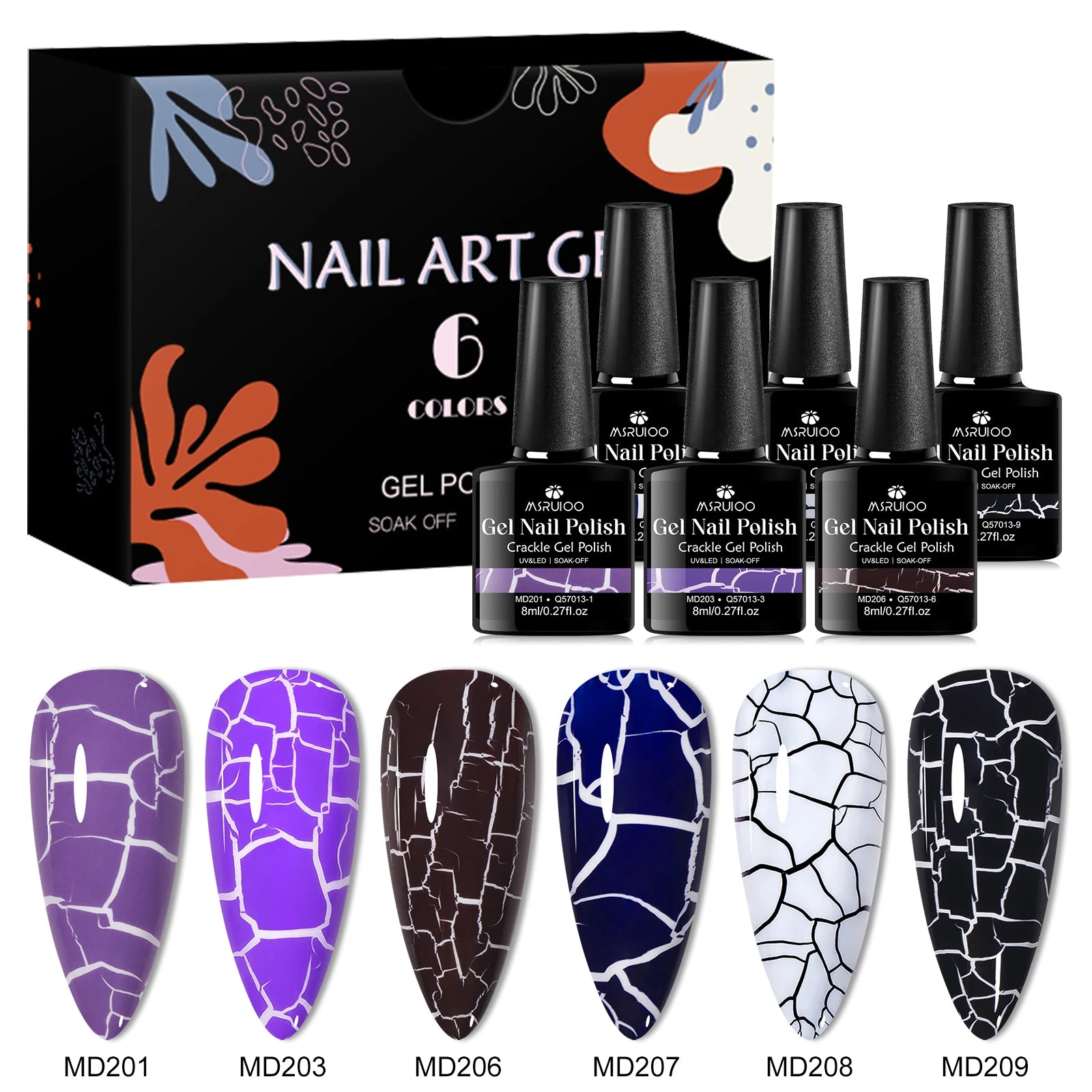 6pc Crackle Gel Nail Polish Set Quick Dry Nail Supplies Varnishes Hybrid Semi Permanent Soak Off Manicure for Nails Design
