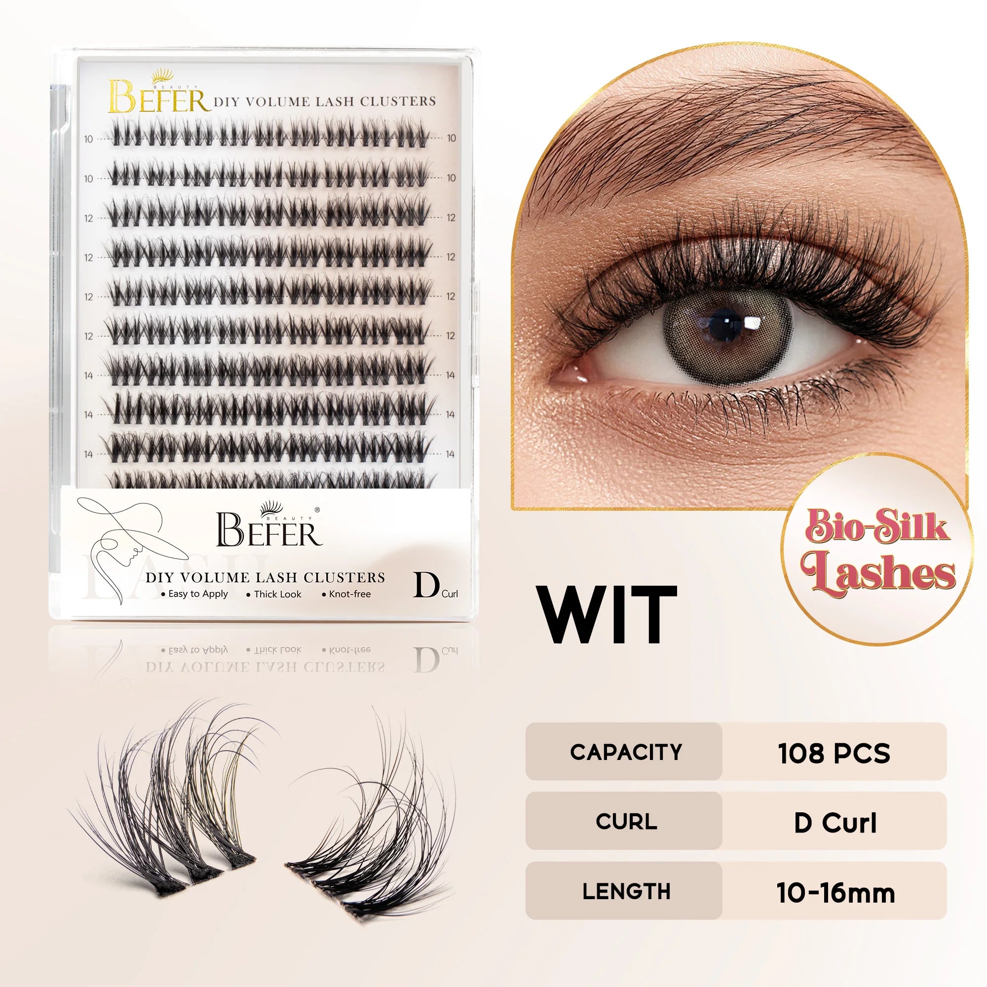 Befer 144pcs Lash Clusters 3D Natural Fluffy Cluster Lashes DIY Lash Extension 10-16mm Hight Quality Soft Super Thin Band Makeup