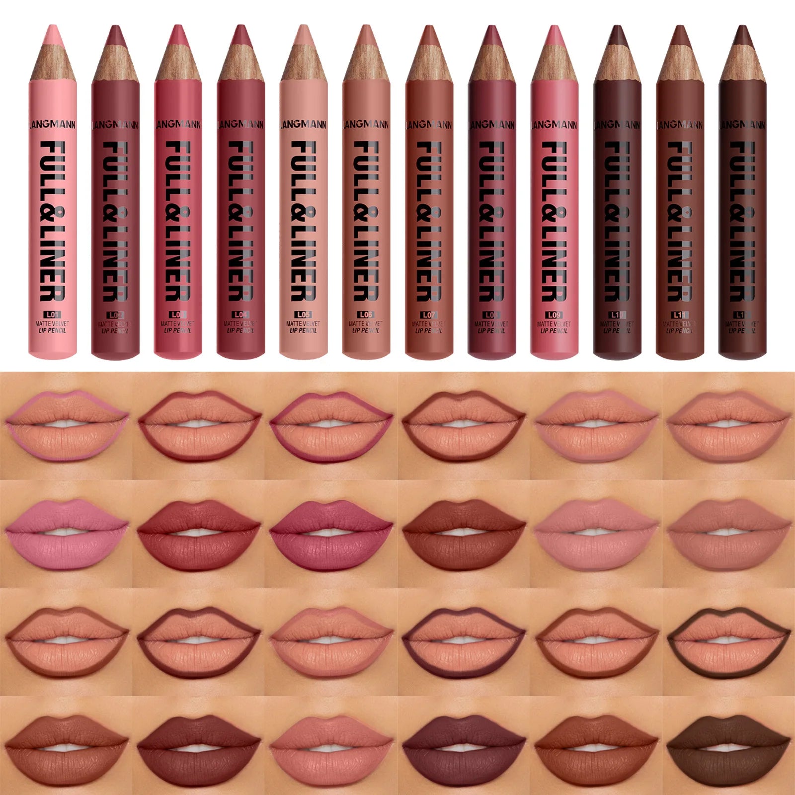 Matte Lip Liner, Lipstick, Wooden Pen Can Be Cut, Lip Liner Lasts for A Long Time,Does Not Stick To The Cup,Does Not Fade