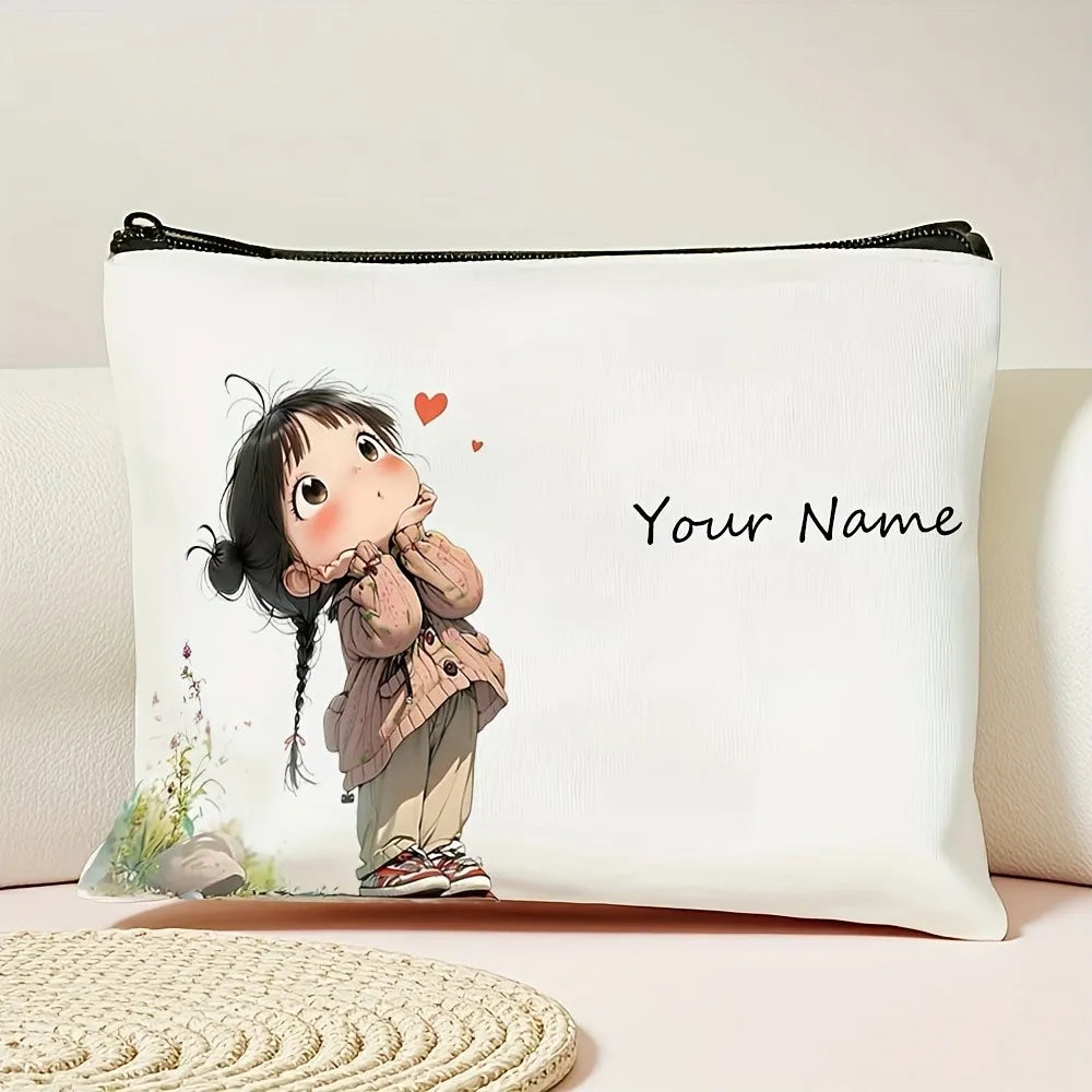 Chic Custom Name Unique Vintage Cute Floral Makeup Bags for Girls Cosmetic Pouch Toiletry Bag Pencil Case Travel Storage Handbag