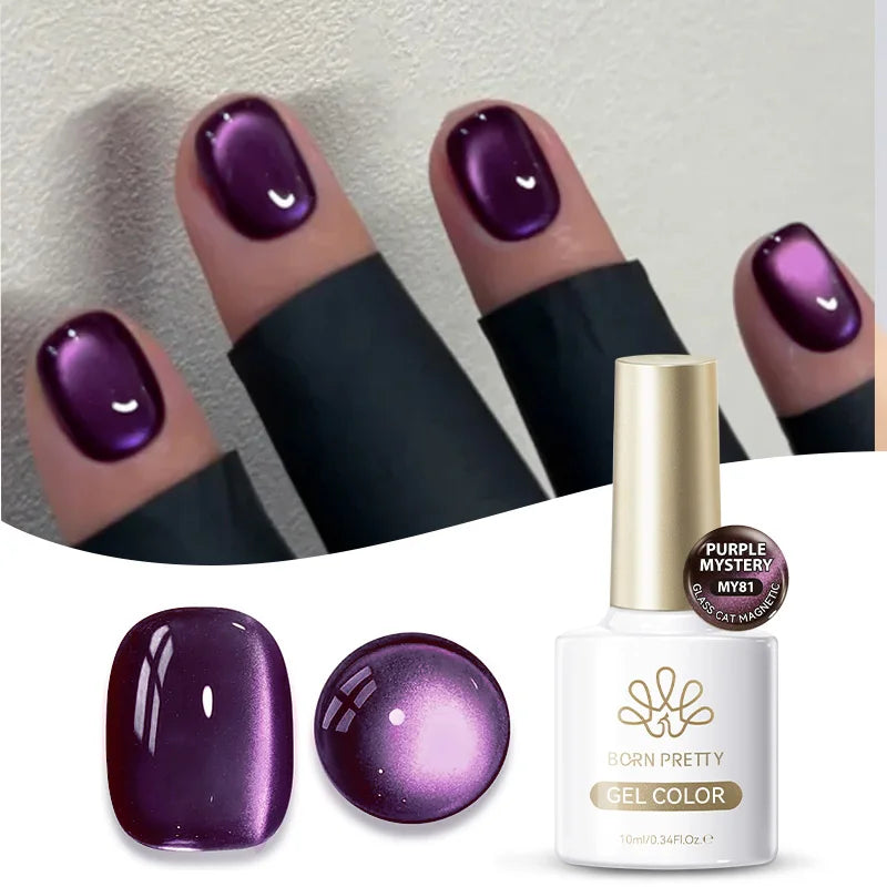 BORN PRETTY 10ml Dark Red Cat Magnetic Gel Nail Polish for Winter Nails DIY Jelly Glass Silver-Light Varnis Semi Permanent