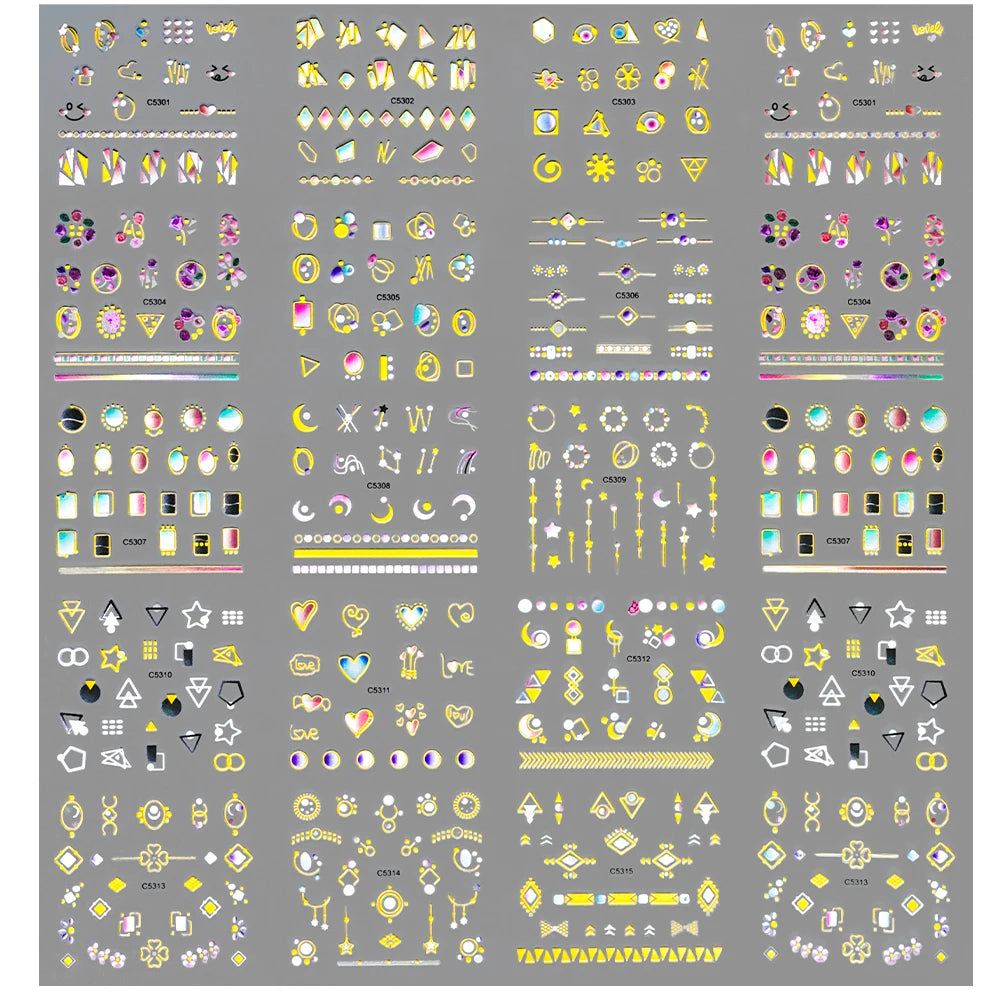 30Pcs Gold Edge Moon Heart Nail Sticker Self-Adhesive Luxury Metallic Zodiac Nail Decal Sliders Manicure Tips Nail Decoration