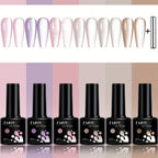 TARTU 6pcs 8ml Cat Eye Gel Nail Polish Set, 6 Colors Gel Polish Kit, Soak Off for Uv/Led, for Salon and Nail Art DIY At Home