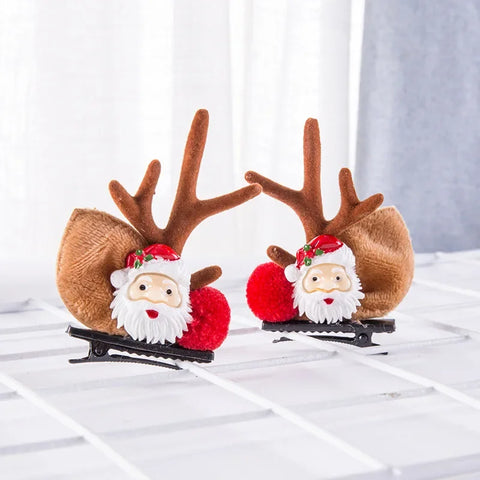 2pcs/Set Kawaii Christmas Elk Ear Hair Clip Women Girl Santa Snowman Hairpin Xmas Party Barrettes For Kids Cosplay Headwear