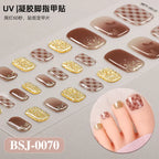 26Tips French Leopard Print UV Gel Toenail Sticker Bronzing Dye Gradient Cross-border Semi Baked Gel Nail Sticker UV Lamp Needed