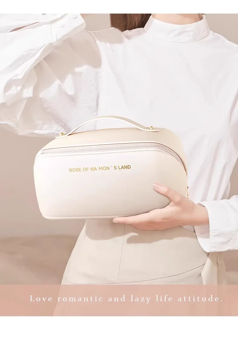 HOMEFISH Luxury Makeup Organizer for Women Toiletry Kit Bag Cosmetic Storage Pouch Travel Make up Case Zipper Lady Box