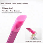 Black/Pink Double Headed Tweezers Stainless Steel Slant Tip Makeup Tool Silicone Press Head For Nail Stickers Eyelashes Tweezers