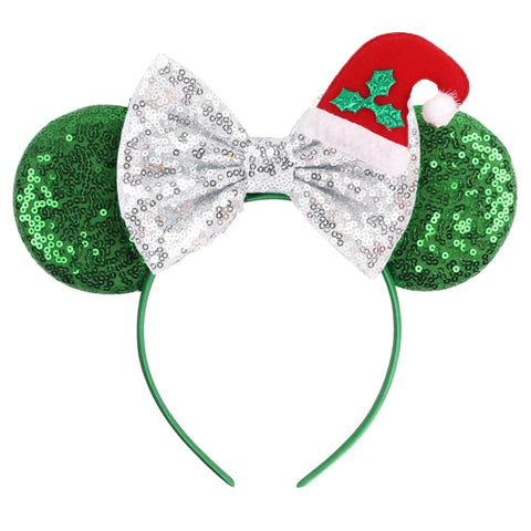 2023 Disney Christmas Mickey Ears Headband For Girls Sequins Bow Festivall Party Hairband DIY Hair Accessories