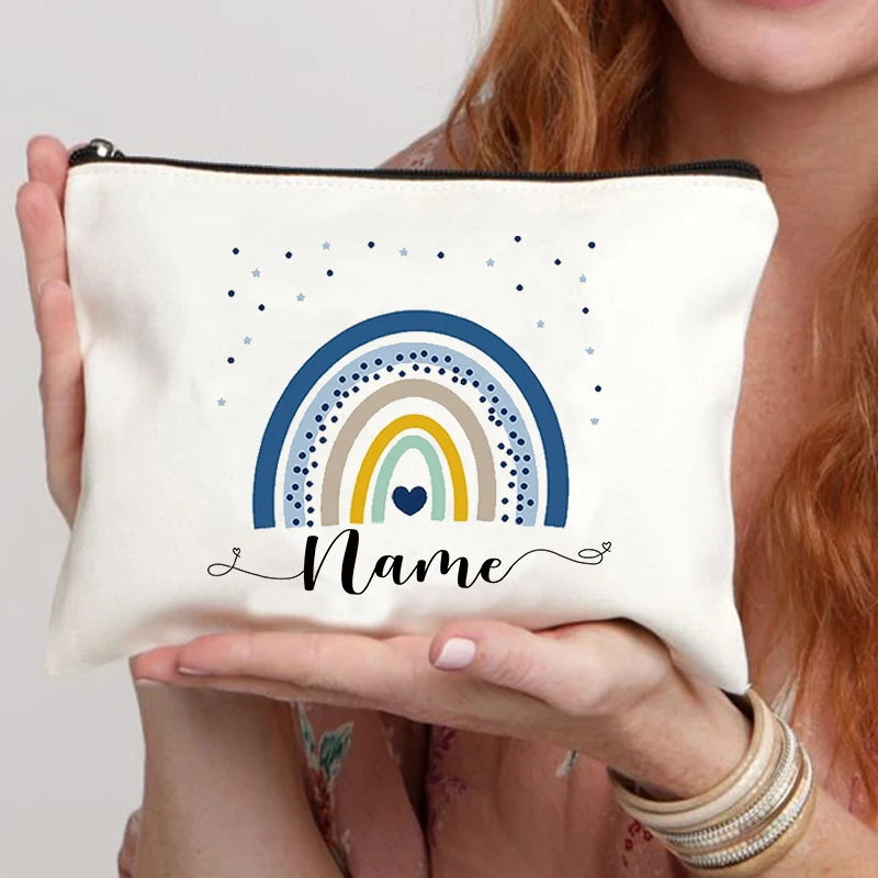 Rainbow Teacher Custom Name Makeup Bag Personalized Graduation Gift for Teachers Pencil Case Back To School Gift Women Purse