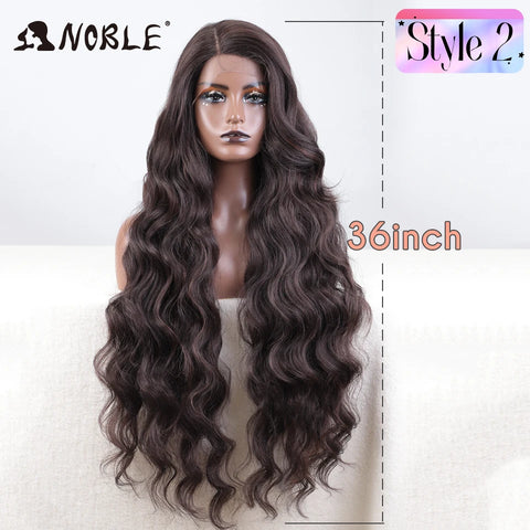 Noble Synthetic Lace Front Wig Long Wavy 36 " Body Wavy Side Part Lace Wig For Women Lace Front Wig Ombre Blonde Cosplay Wig