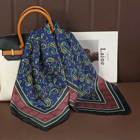 Luxury Print Satin Silk Square Scarf for Women Shawl Hijab Neckerchief Female Hair Ribbon Headband Fashion Wrap Bandana 2023 New