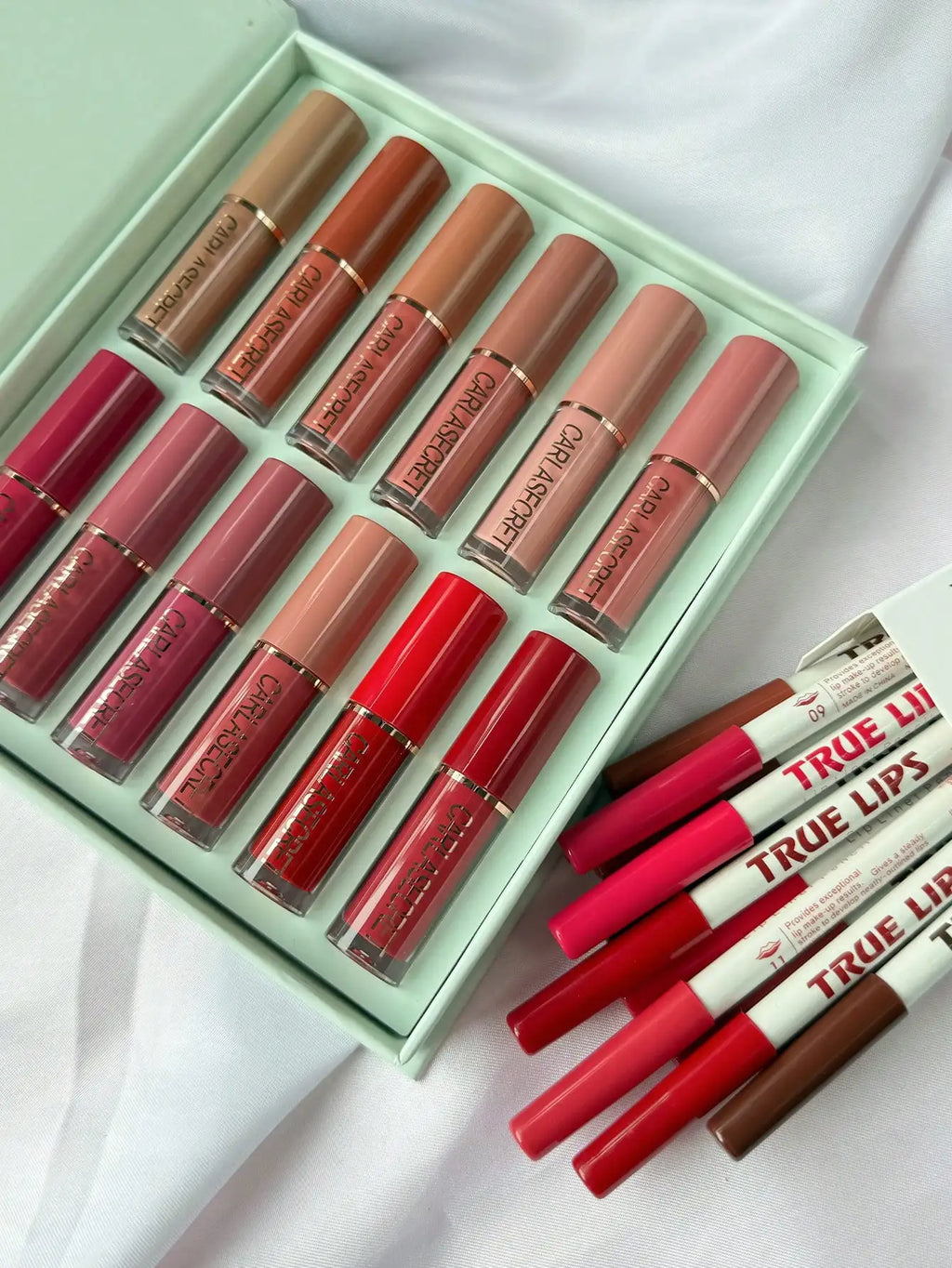 12pcs Matte Liquid Lipstick Set with 12pcs Lip Liners Non-Sticky Cup Lip Gloss Gift Box Lip Care Friendly
