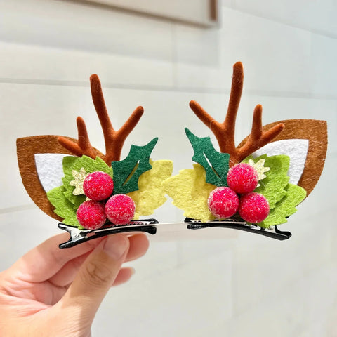 Cute Antlers Hair Clips Christmas Hairpin Girl Heart Elk Clips Xmas Winter Hairpin Children Headdress Antler Hair Accessories