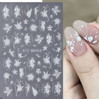 3D White Flower Nail Art Stickers Cute Floral Adhesive Sliders Acrylic Decoration Decals DIY Nail Charms Adhesive Accessories