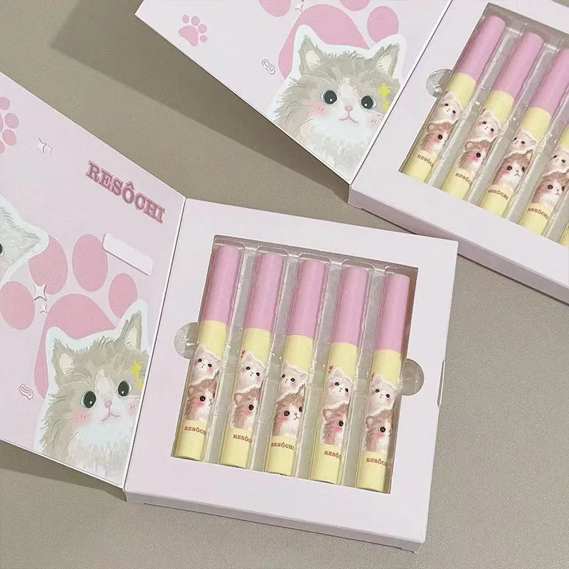 7 PCS Lip Mud Set Kawaii Cat Velvet Nude Lipstick Matte Texture Silky Easy to Color Long-lasting Lip Glaze Makeup Perfect Gifts