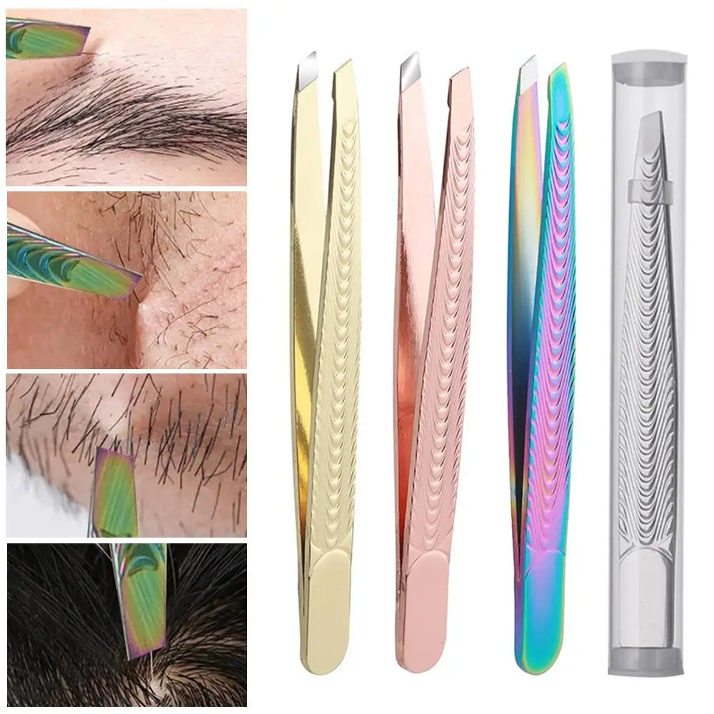 Lash Applicator Eyebrow Tweezer  Multifunctal Eyelash Clip Beard Hair Remove Stainless Steel Makeup Tools Slanted Flat Tip