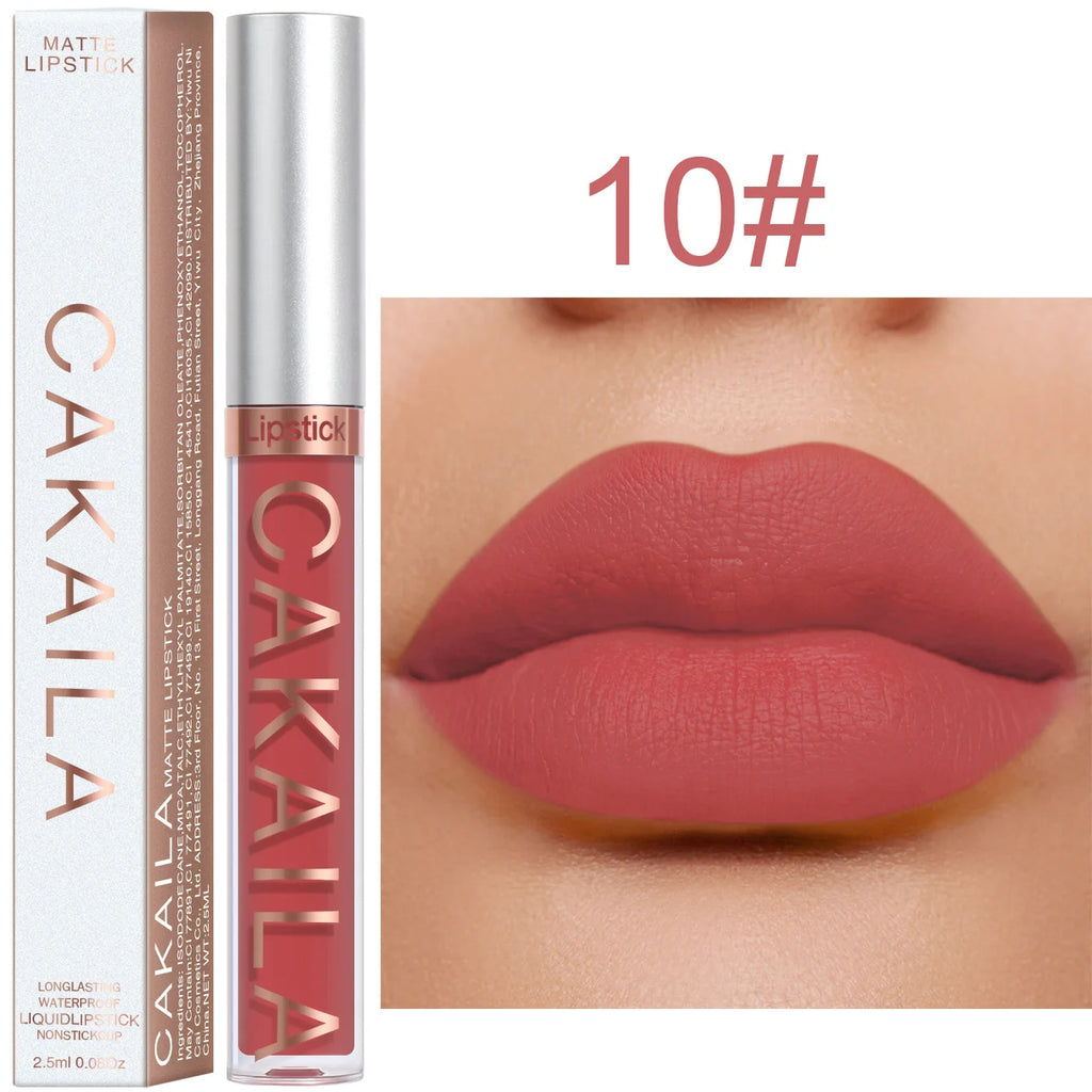 CAKAILA Waterproof Liquid Lipstick Set - Nude, Matte Red | 24-Hour Long-Lasting Lip Gloss | Suitable For All Skin Types