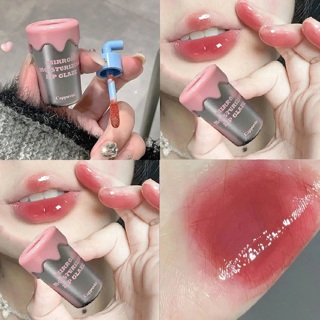 Tea Cup Design Jelly Moisturizing Lip Glaze Crystal Nude Mirror Cherry Pink Lip Tint Plumper Oil Water Gloss Liquid Lipstick
