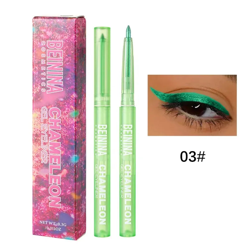 Shiny Chameleon Metallic Green Eyeliner Gel Stick Smooth Multicolor Eye Shadow Pearlescent Polarized Glitter Eyes Pigment Makeup