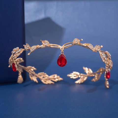 Vintage Crystal Rhinestone Waterdrop Leaf Tiara Crown Headband Wedding Hair Accessories Frontlet Bridesmaid Bridal Hair Jewelry