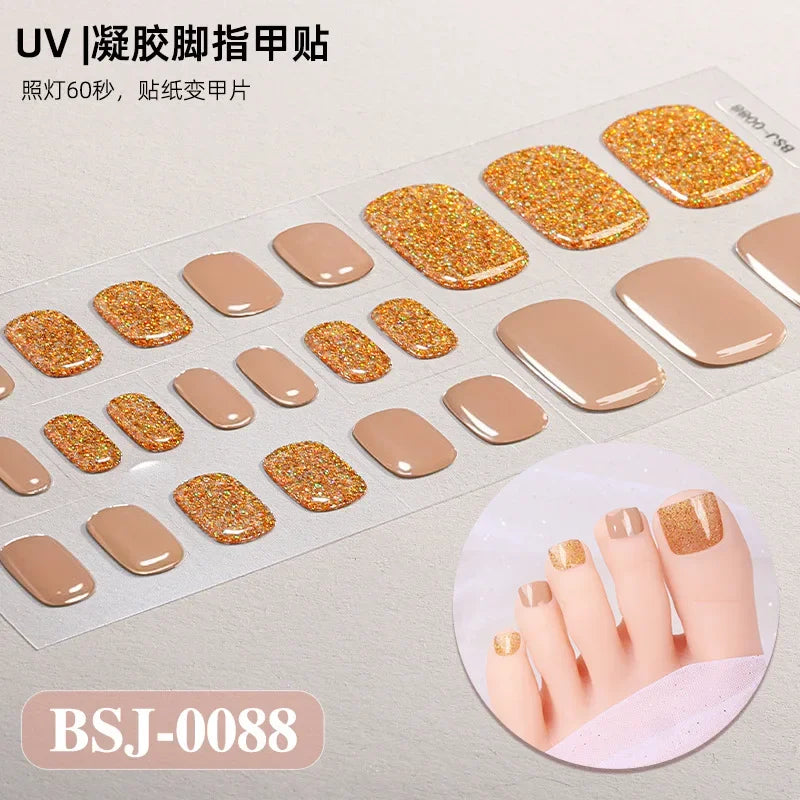26Tips French Leopard Print UV Gel Toenail Sticker Bronzing Dye Gradient Cross-border Semi Baked Gel Nail Sticker UV Lamp Needed
